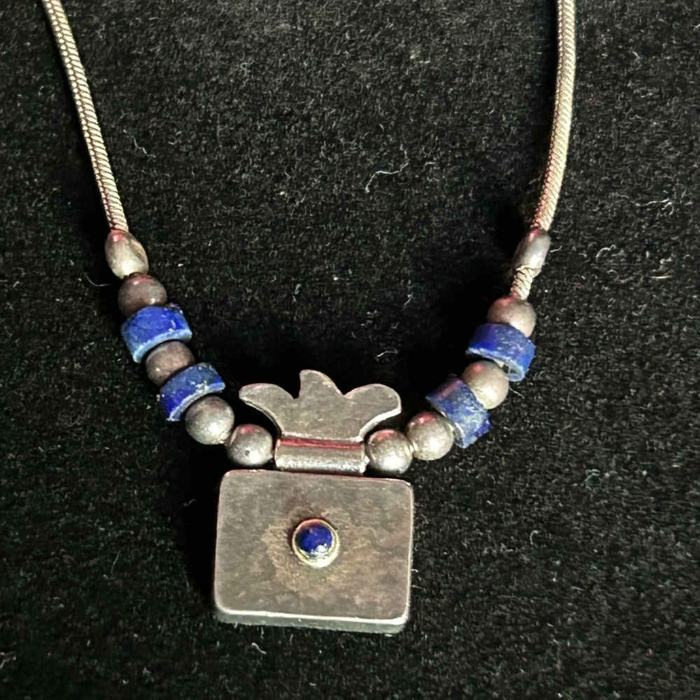 Silver and Blue Beaded (lapis azuli) sterling silver 925 Necklace